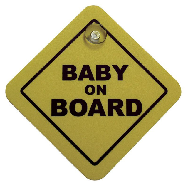 Sticker/Bordje Baby On Board - geel - 16x16cm
