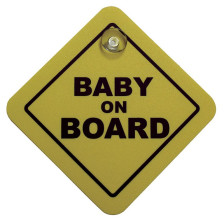 Sticker/Bordje Baby On Board - geel - 16x16cm