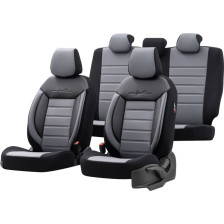 Universele Leder/Stoffen Stoelhoezenset 'Comfortline' Zwart/Grijs - 11-delig - geschikt voor Side-Airbags